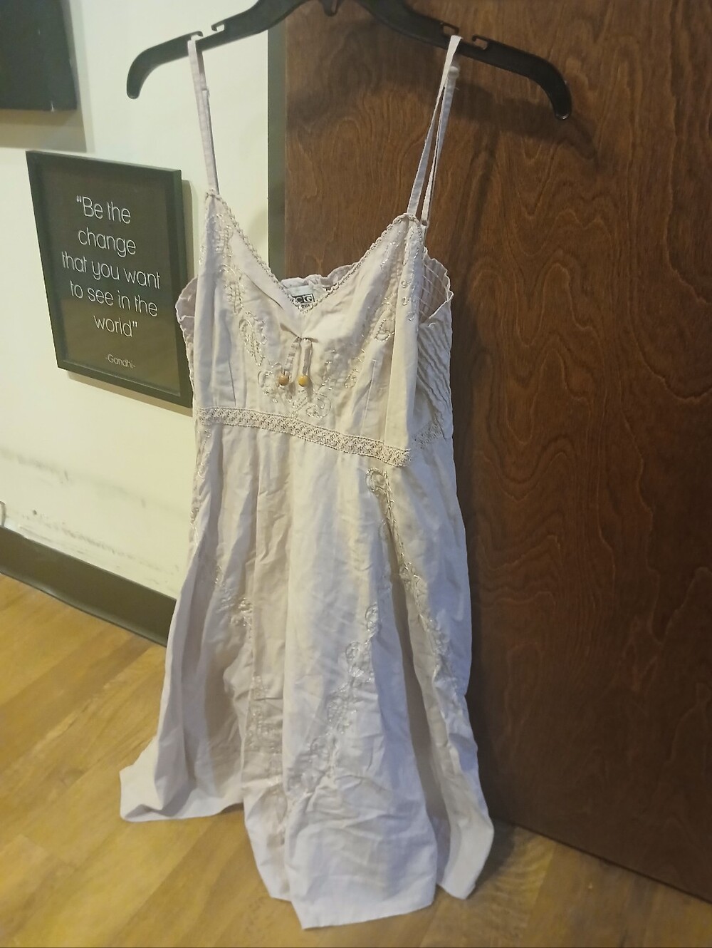 CALIFORNIA GROWN tan boho embroidered mini dress